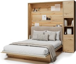 Bed Concept - Set: Bett im Schrank BC-12, Kopfteil BC-17, 1x LED, Schränke BC-08, Matratze – 160x200 cm – Eiche Artisan/Beige