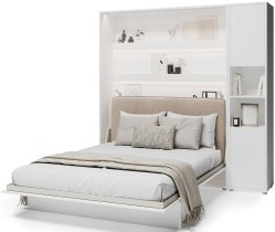 Bed Concept - Set Bett-im-Schrank BC-13, Kopfteil BC-33, 1x LED, Schränke BC-08, Matratze – 180x200 cm – weiß/beige
