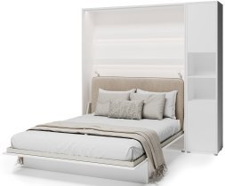 Bed Concept - Set Bett-im-Schrank BC-13, Kopfteil BC-33, 1x LED, Schränke BC-08, Matratze – 180x200 cm – weiß/beige