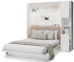 Bed Concept - Set Bett-im-Schrank BC-13, Kopfteil BC-33, 1x LED, Schränke BC-08, Matratze – 180x200 cm – weiß/beige