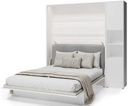 Bed Concept - Set Bett im Schrank BC-01, Kopfteil BC-16, 1xLED, Schränke BC-08, Matratze – 140x200 cm – weiß/grau