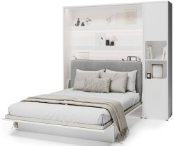 Bed Concept - Set Bett im Schrank BC-01, Kopfteil BC-16, 1xLED, Schränke BC-08, Matratze – 140x200 cm – weiß/grau