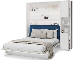 Bed Concept - Set aus Schrankbett BC-13, Kopfteil BC-33, 1x LED, Schränken BC-08, Matratze – 180x200 cm – Weiß/Blau