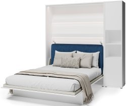 Bed Concept - Set aus Schrankbett BC-13, Kopfteil BC-33, 1x LED, Schränken BC-08, Matratze – 180x200 cm – Weiß/Blau