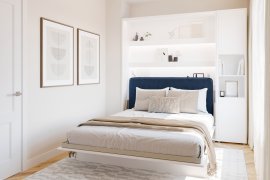 Set Bett-im-Schrank BC-12, Kopfteil BC-17, 1xLED, Schränke BC-08, Matratze – 160x200 cm – weiß/blau