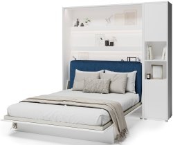 Bed Concept - Set aus Schrankbett BC-13, Kopfteil BC-33, 1x LED, Schränken BC-08, Matratze – 180x200 cm – Weiß/Blau