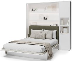 Bed Concept - Set Klappbett im Schrank BC-12, Kopfteil BC-17, 1x LED, Schränke BC-08, Matratze – 160x200 cm – Weiß/Grün