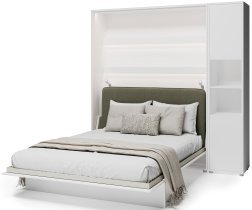 Bed Concept - Set Klappbett im Schrank BC-12, Kopfteil BC-17, 1x LED, Schränke BC-08, Matratze – 160x200 cm – Weiß/Grün