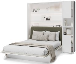 Bed Concept - Set Klappbett im Schrank BC-12, Kopfteil BC-17, 1x LED, Schränke BC-08, Matratze – 160x200 cm – Weiß/Grün