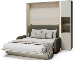 Bed Concept - Set bestehend aus Schrankbett BC-13, Kopfteil BC-33, Sofa BC-35, 3x LED, Schränken BC-08 und Matratze – 180x200 cm – Kaschmir/Grün