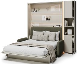 Bed Concept - Set bestehend aus Schrankbett BC-13, Kopfteil BC-33, Sofa BC-35, 3x LED, Schränken BC-08 und Matratze – 180x200 cm – Kaschmir/Grün