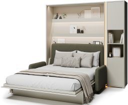 Bed Concept - Set bestehend aus Schrankbett BC-13, Kopfteil BC-33, Sofa BC-35, 3x LED, Schränken BC-08 und Matratze – 180x200 cm – Kaschmir/Grün
