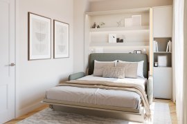 Set: Bett im Schrank BC-01, Kopfteil BC-16, Sofa BC-18, 3xLED, Schränke BC-08, Matratze – 140x200 cm – Kaschmir/Grün