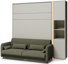 Bed Concept - Set bestehend aus Schrankbett BC-13, Kopfteil BC-33, Sofa BC-35, 3x LED, Schränken BC-08 und Matratze – 180x200 cm – Kaschmir/Grün