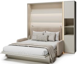 Bed Concept - Set bestehend aus Schrankbett BC-12, Kopfteil BC-17, Sofa BC-19, 3x LED, Schränken BC-08 und Matratze – 160x200 cm – Kaschmir/Beige