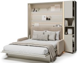 Bed Concept - Set bestehend aus Schrankbett BC-12, Kopfteil BC-17, Sofa BC-19, 3x LED, Schränken BC-08 und Matratze – 160x200 cm – Kaschmir/Beige