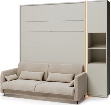 Bed Concept - Set bestehend aus Schrankbett BC-12, Kopfteil BC-17, Sofa BC-19, 3x LED, Schränken BC-08 und Matratze – 160x200 cm – Kaschmir/Beige