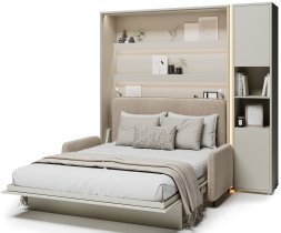 Bed Concept - Set bestehend aus Schrankbett BC-12, Kopfteil BC-17, Sofa BC-19, 3x LED, Schränken BC-08 und Matratze – 160x200 cm – Kaschmir/Beige