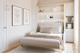 Set bestehend aus Schrankbett BC-01, Kopfteil BC-16, Sofa BC-18, 3x LED, Schränken BC-08 und Matratze – 140x200 cm – Kaschmir/Beige
