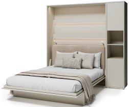 Bed Concept - Set bestehend aus Bett im Schrank BC-13, Kopfteil BC-33, 1x LED, Schränken BC-08 und Matratze – 180x200 cm – Kaschmir/Beige