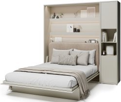 Bed Concept - Set bestehend aus Bett im Schrank BC-13, Kopfteil BC-33, 1x LED, Schränken BC-08 und Matratze – 180x200 cm – Kaschmir/Beige