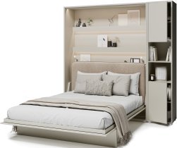 Bed Concept - Set bestehend aus Bett im Schrank BC-13, Kopfteil BC-33, 1x LED, Schränken BC-08 und Matratze – 180x200 cm – Kaschmir/Beige