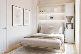 Set bestehend aus Schrankbett BC-12, Kopfteil BC-17, 1xLED, Schränken BC-08 und Matratze – 160x200 cm – Kaschmir/Beige