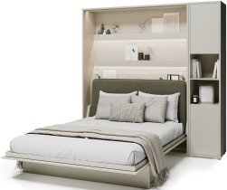 Bed Concept - Set: Bett im Schrank BC-01, Kopfteil BC-16, 1x LED, Schränke BC-08, Matratze – 140x200 cm – Kaschmir/Grün