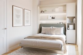 Set: Bett im Schrank BC-12, Kopfteil BC-17, 1x LED, Schränke BC-08, Matratze – 160x200 cm – Kaschmir/Grün