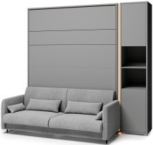 Bed Concept - Set: Bett im Schrank BC-01, Kopfteil BC-16, Sofa BC-18, 3x LED, Schränke BC-08, Matratze – 140x200 cm – grau