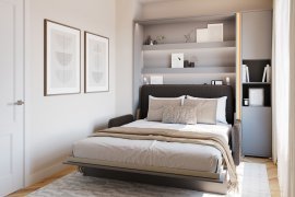 Set: Bett im Schrank BC-01, Kopfteil BC-16, Sofa BC-18, 3xLED, Schränke BC-08, Matratze – 140x200 cm – grau/grafit