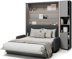 Bed Concept - Set mit Bett im Schrank BC-13, Kopfteil BC-33, Sofa BC-35, 3xLED, Schränke BC-08, Matratze – 180x200 cm – grau/grafit