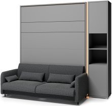 Bed Concept - Set mit Bett im Schrank BC-13, Kopfteil BC-33, Sofa BC-35, 3xLED, Schränke BC-08, Matratze – 180x200 cm – grau/grafit