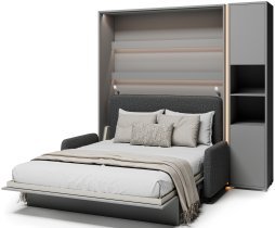 Bed Concept - Set mit Bett im Schrank BC-13, Kopfteil BC-33, Sofa BC-35, 3xLED, Schränke BC-08, Matratze – 180x200 cm – grau/grafit