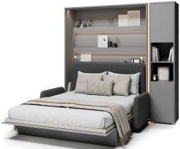 Bed Concept - Set mit Bett im Schrank BC-13, Kopfteil BC-33, Sofa BC-35, 3xLED, Schränke BC-08, Matratze – 180x200 cm – grau/grafit
