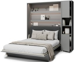 Bed Concept - Set aus Schrankbett BC-01, Kopfteil BC-16, 1xLED, Schränken BC-08 und Matratze – 140x200 cm – grau/grafit