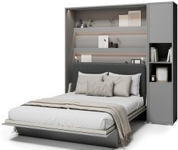 Bed Concept - Set aus Schrankbett BC-01, Kopfteil BC-16, 1xLED, Schränken BC-08 und Matratze – 140x200 cm – grau/grafit