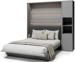 Bed Concept - Set aus Schrankbett BC-01, Kopfteil BC-16, 1xLED, Schränken BC-08 und Matratze – 140x200 cm – grau/grafit