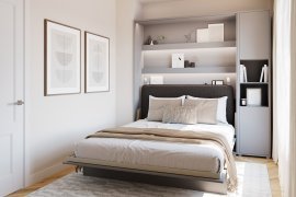 Set Bett-im-Schrank BC-12, Kopfteil BC-17, 1x LED, Schränke BC-08, Matratze – 160x200 cm – grau/grafit