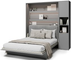 Bed Concept - Set Schrankbett BC-13 mit Kopfteil BC-33, 1x LED, Schränken BC-08 und Matratze – 180x200 cm – grau