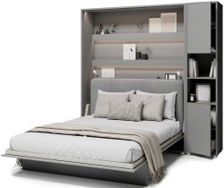 Bed Concept - Set Schrankbett BC-13 mit Kopfteil BC-33, 1x LED, Schränken BC-08 und Matratze – 180x200 cm – grau