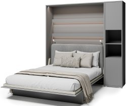 Bed Concept - Set Schrankbett BC-13 mit Kopfteil BC-33, 1x LED, Schränken BC-08 und Matratze – 180x200 cm – grau