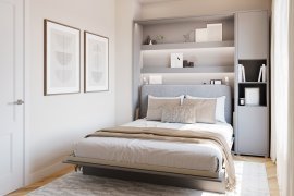 Set Klappbett BC-12 mit Kopfteil BC-17, 1x LED-Beleuchtung, Schränke BC-08, Matratze – 160x200 cm – grau