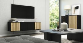 Wand-TV-Kommode Ross 140 cm - Front schwarz/Artisan Eiche
