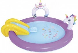 Aufblasbares Kinderbecken mit Rutsche und Sprühfunktion Einhorn
