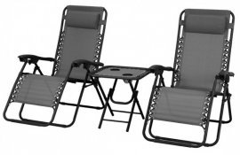 Set aus Gartenliegen Delux mit Tisch – schwarz/grau