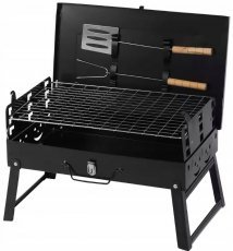 Zusammenklappbarer Campinggrill in Kofferform mit Grillgabel und Grillwender, 44×23×48 cm – BBQ4841