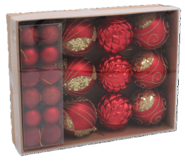 Set aus 33 Weihnachtskugeln – in Rot, Silber und Gold – BAI9716