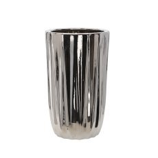 Keramischer Zierblumentopf 24,5 cm – silber, gerippt – ELI3468