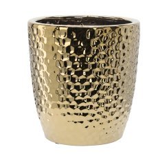 Keramischer Dekotopf 39 cm – Goldenes Wabenmuster – ELI3475